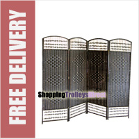 Wicker Handwoven 4 Part Panel Partition Room Divider Screen Black Standard